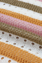 Knitted Loose Sweater - Striped Hollowed