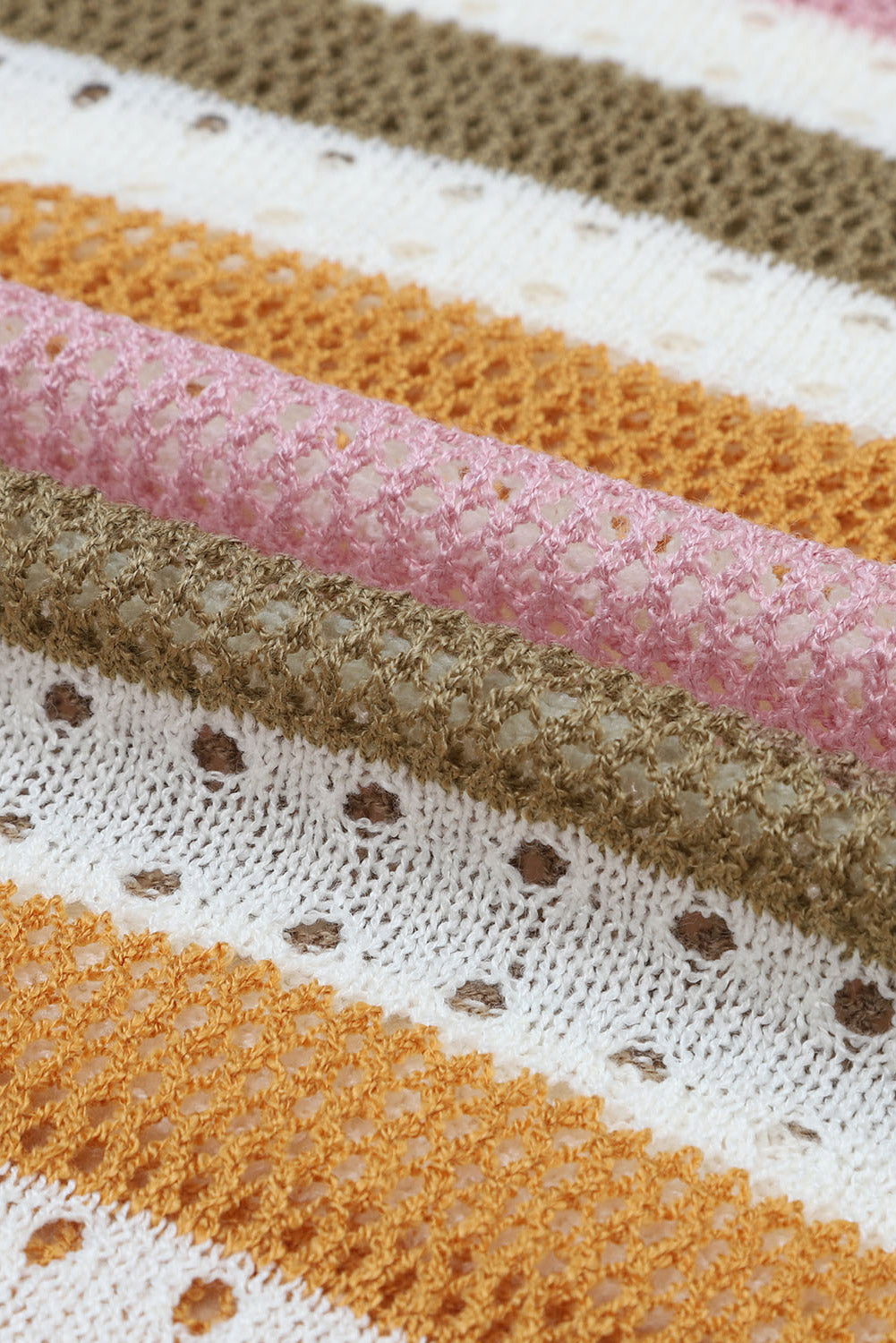 Knitted Loose Sweater - Striped Hollowed