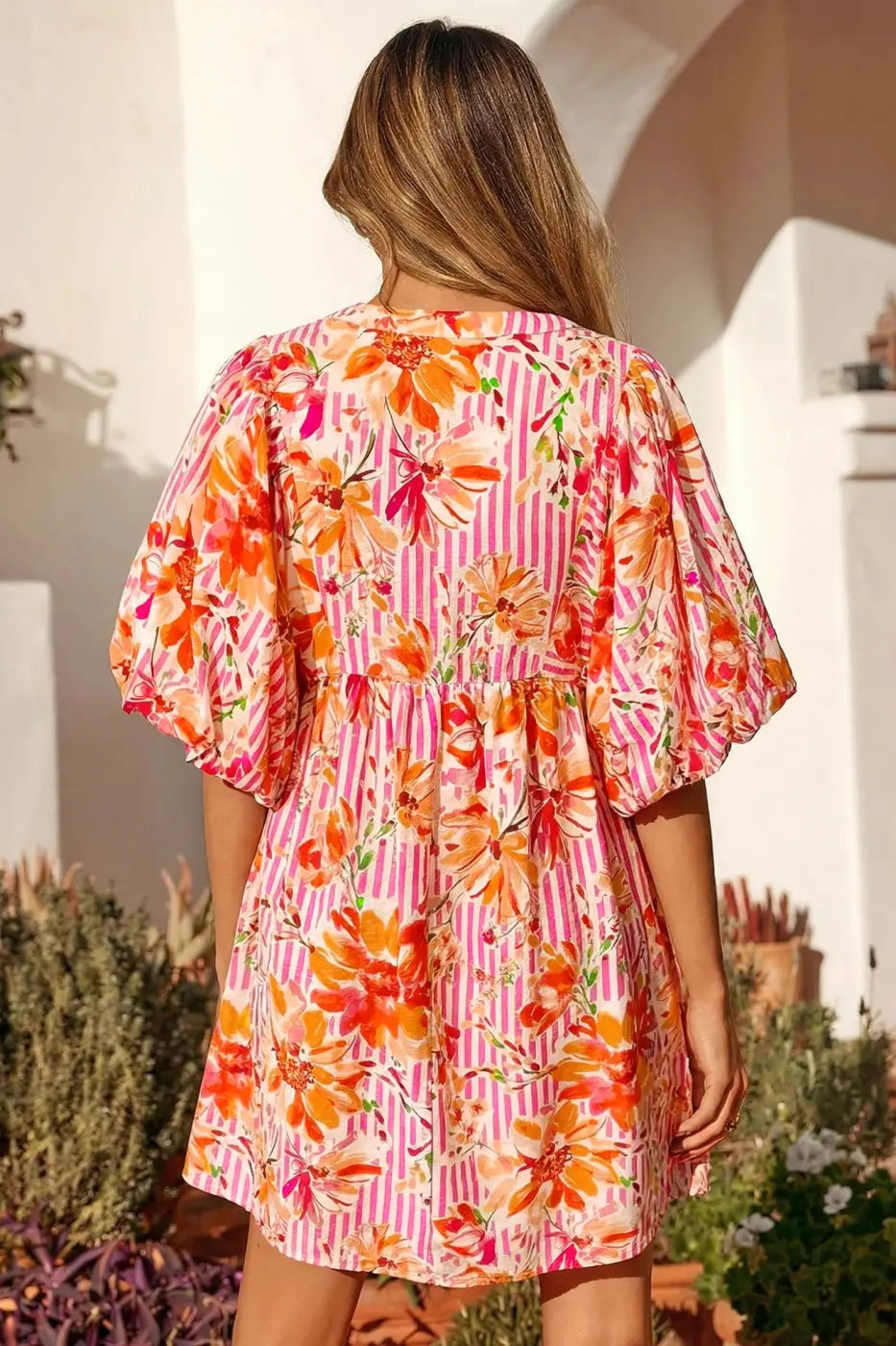 Women’s floral tie neck puff sleeve mini dress | fashionfitz