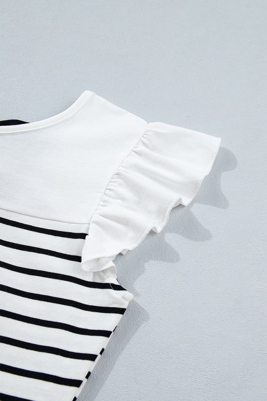 Stripe Contrast Knot Back Ruffle Trim Tank Top Women UK — fabric texture detail | Fashionfitz UK