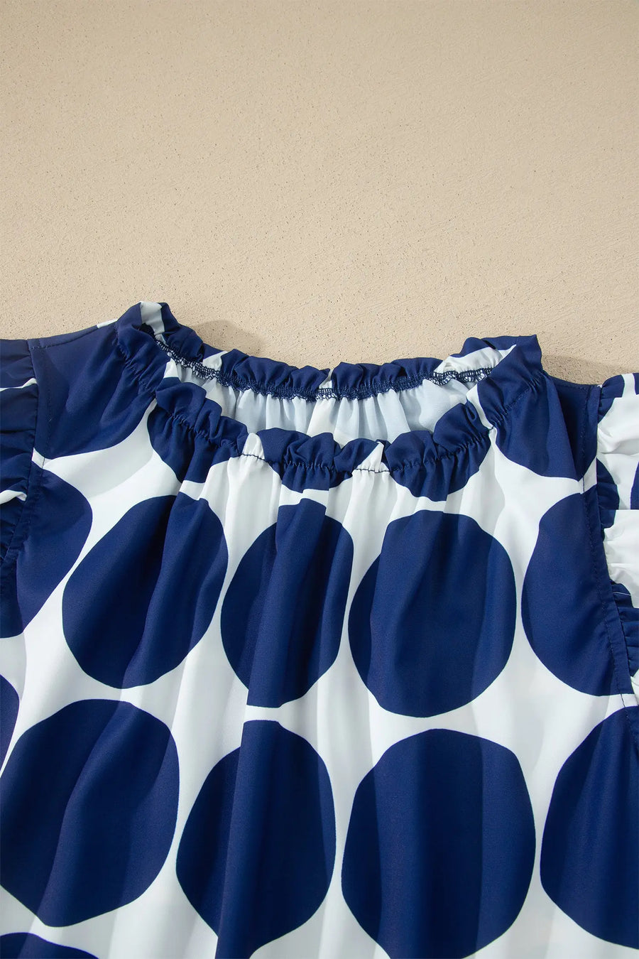 Polka Dot Frill Trim Round Neck Sleeveless Shift Tank Top — fabric texture detail | Fashionfitz UK