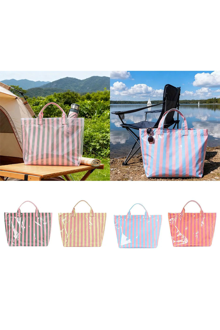 Rainbow Glossy Striped Vinyl Large Tote Bag Women UK — angled view | Fashionfitz UK