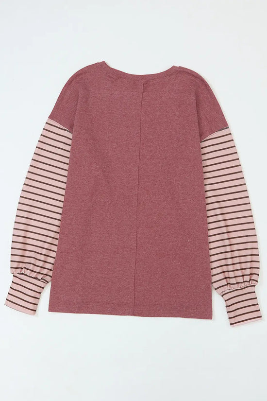 Green colorblock bishop sleeve top - striped casual chic