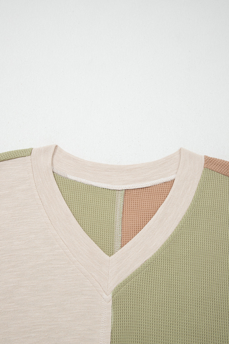 Mixed Texture Colorblock Patchwork V Neck Plus Size Top UK