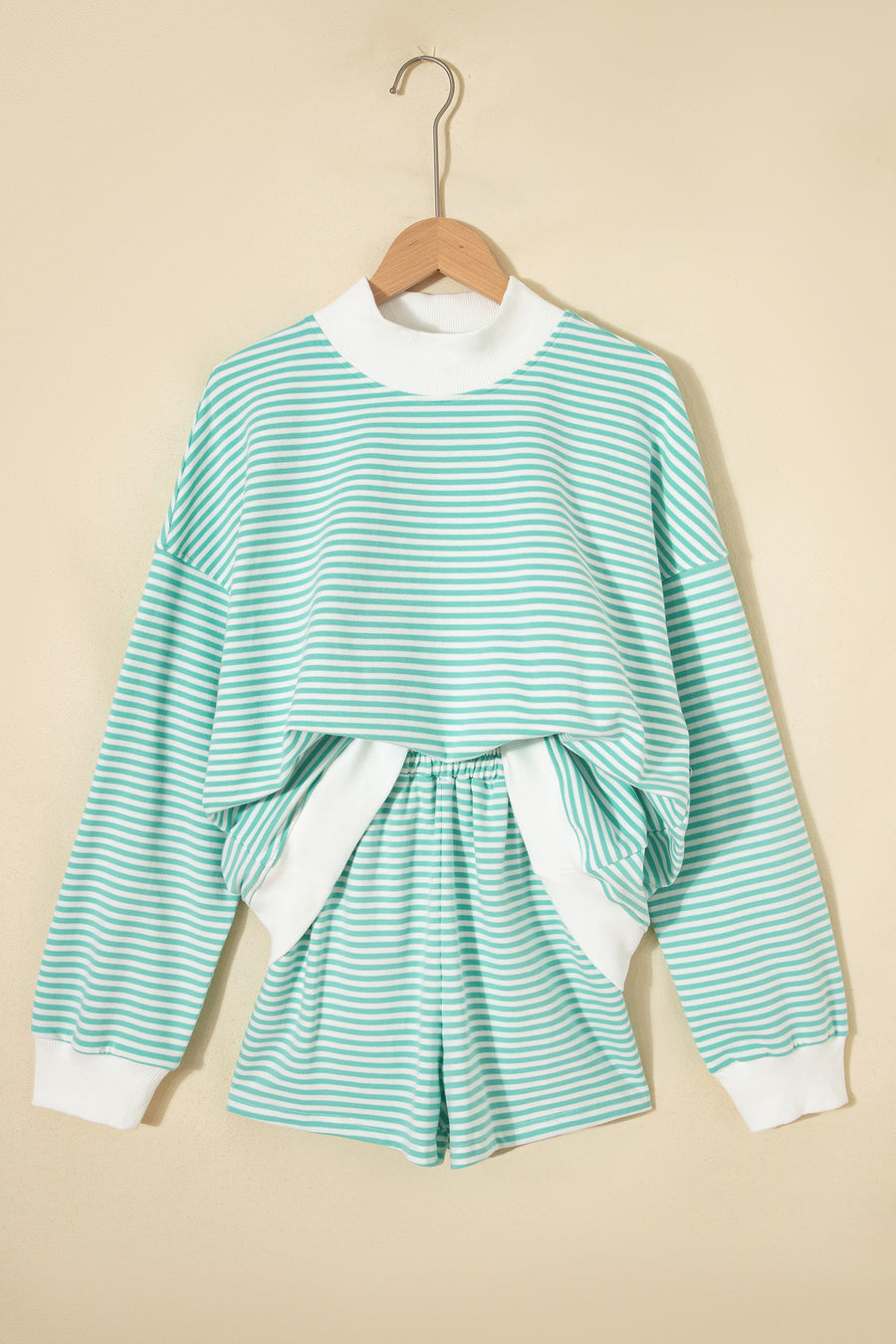 Stripe Oversize Mock Neck Sweatshirt & Shorts Co-Ord Set