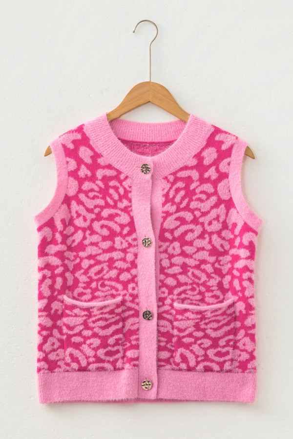 Leopard Print Knit Sleeveless Sweater Vest