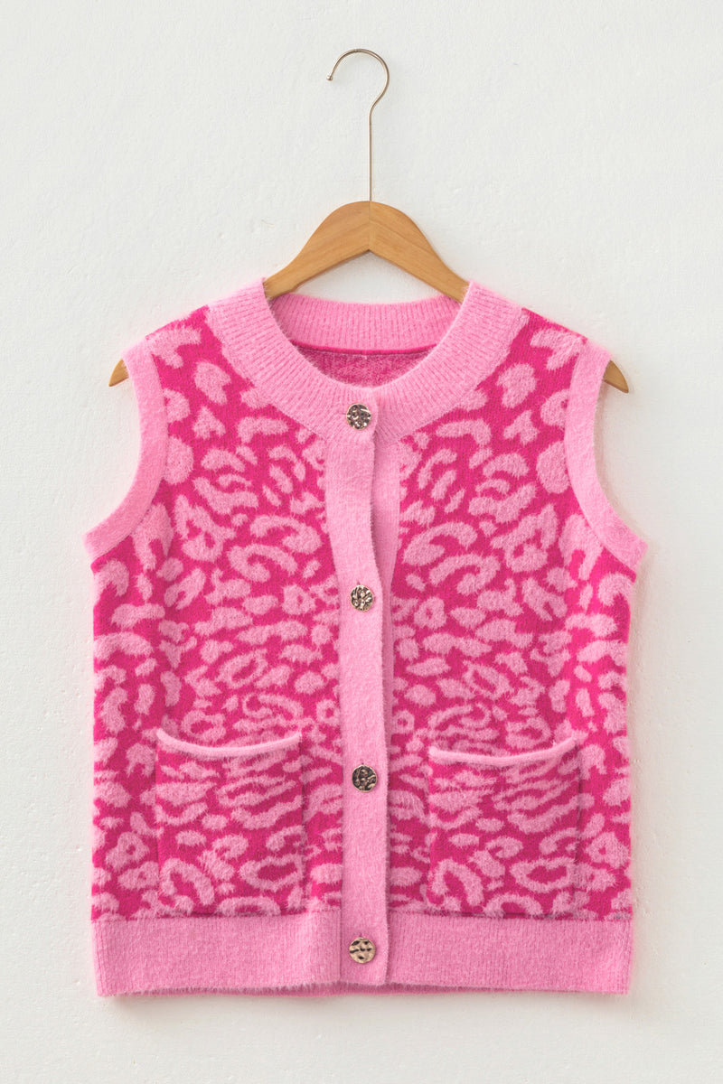 Leopard Print Knit Sleeveless Sweater Vest