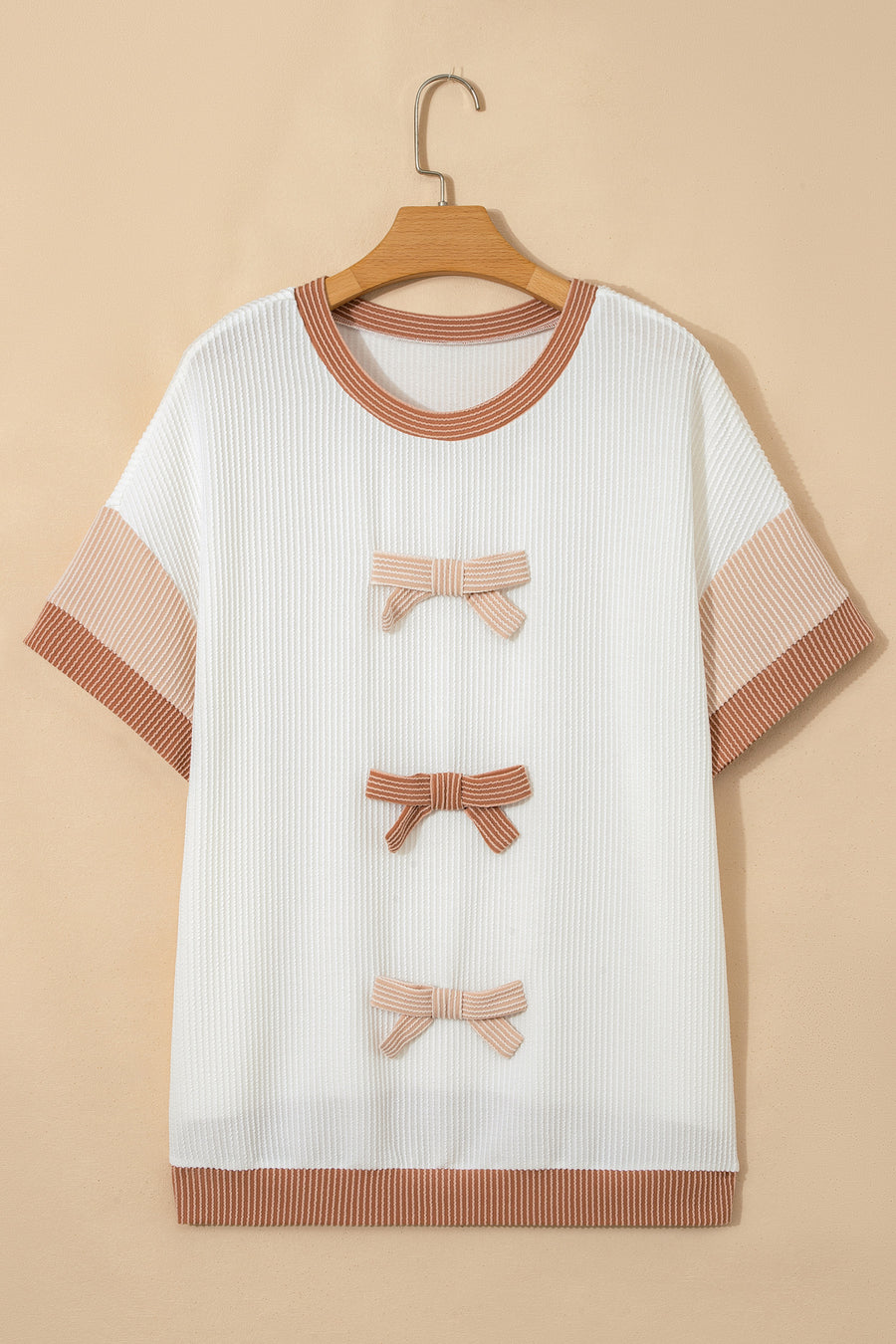Bowknot Applique Plus Size Ribbed Top Women UK