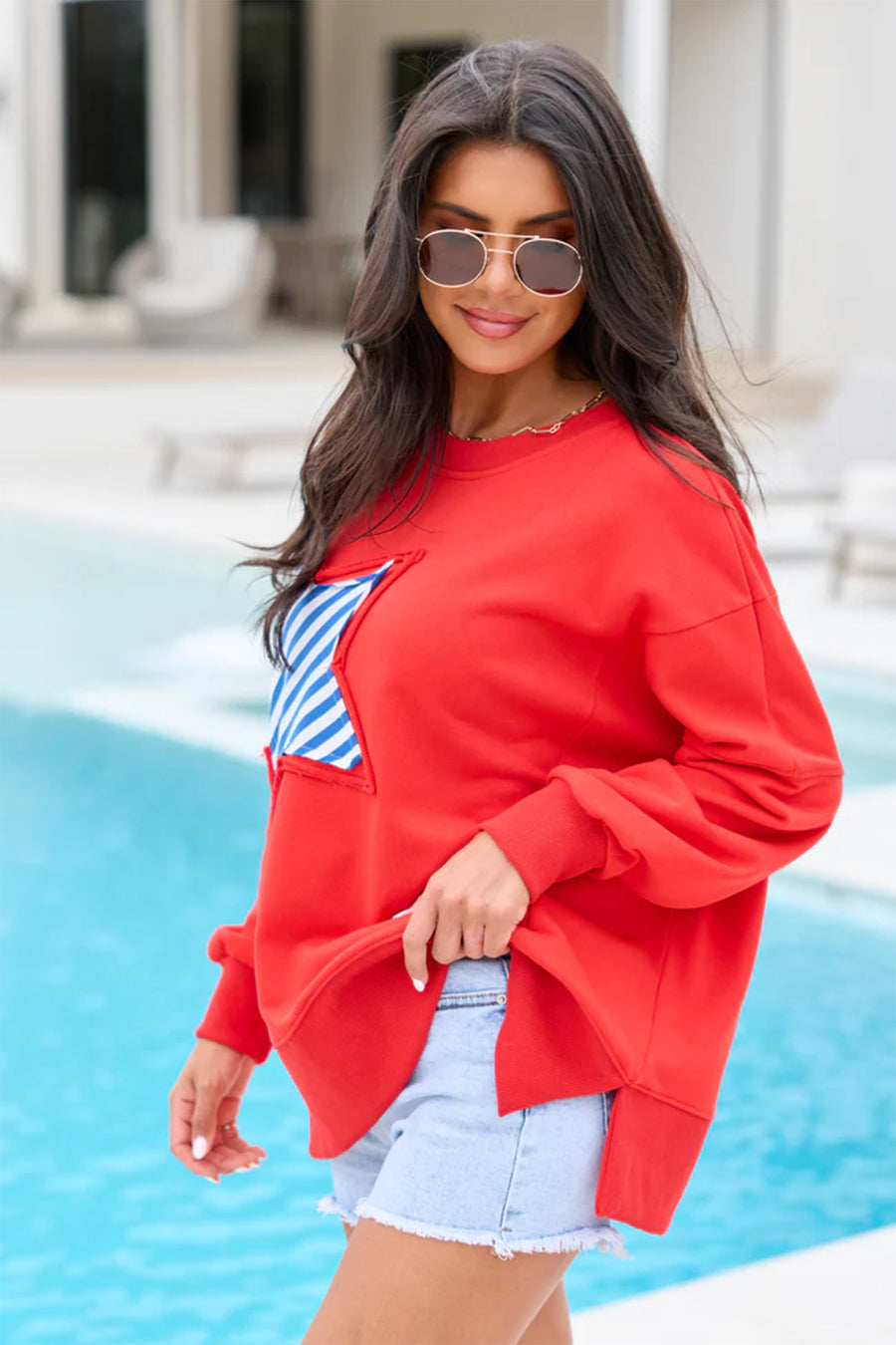 Patch Embroidery Star Colorblock Plus Size Sweatshirt Women UK