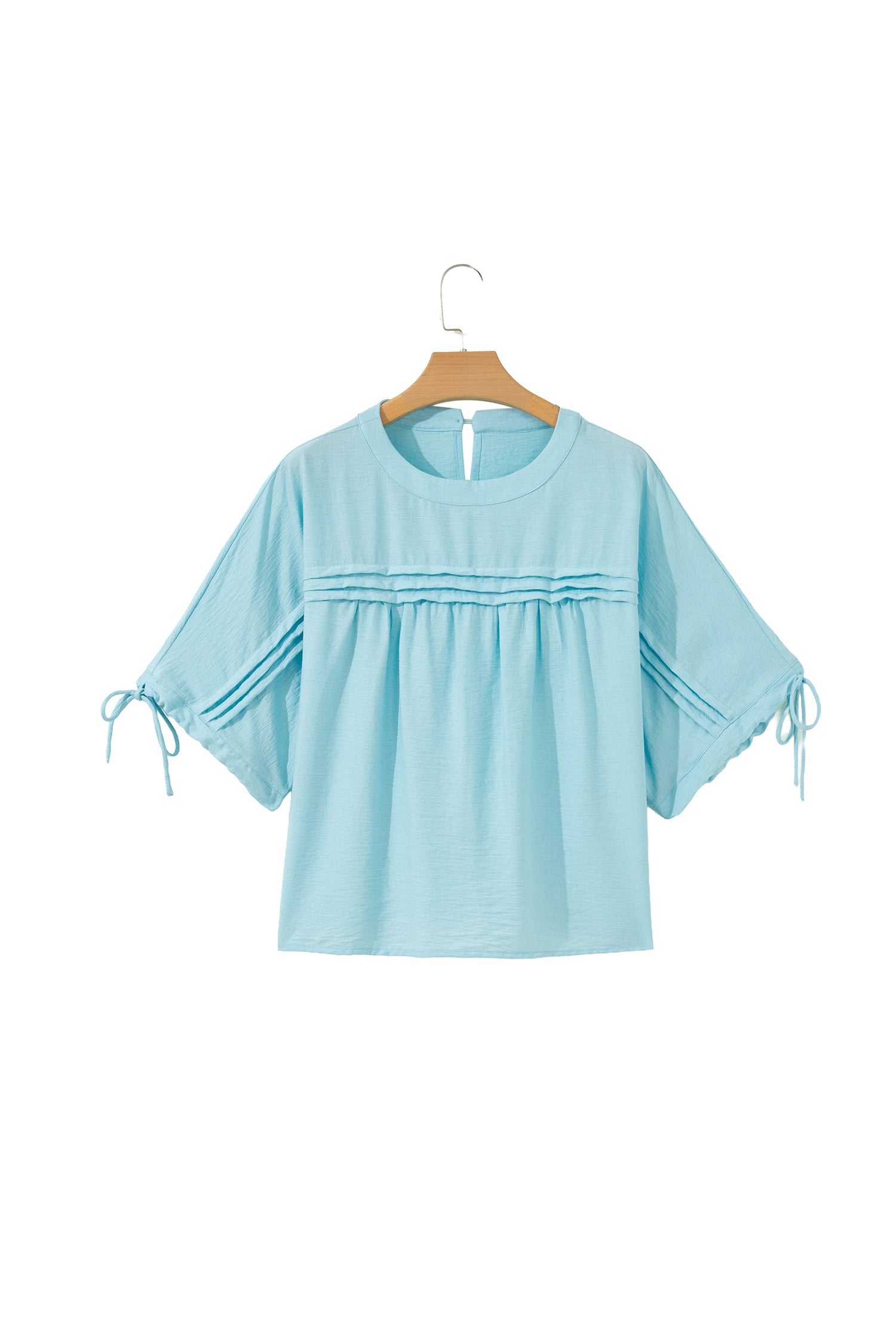 Tie Cuff Half Sleeve Pleated Babydoll Blouse