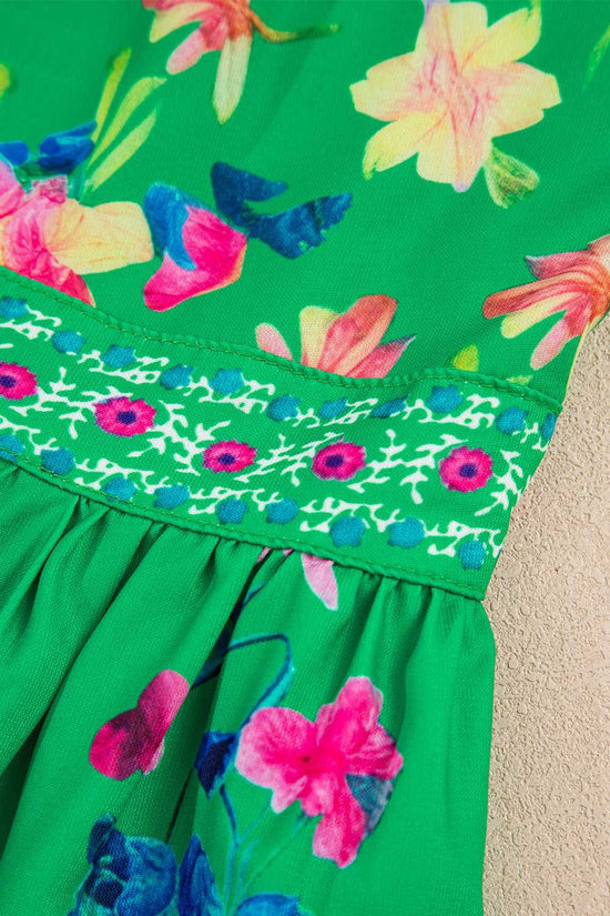 Green Floral Midi Dress - Knotted Straps