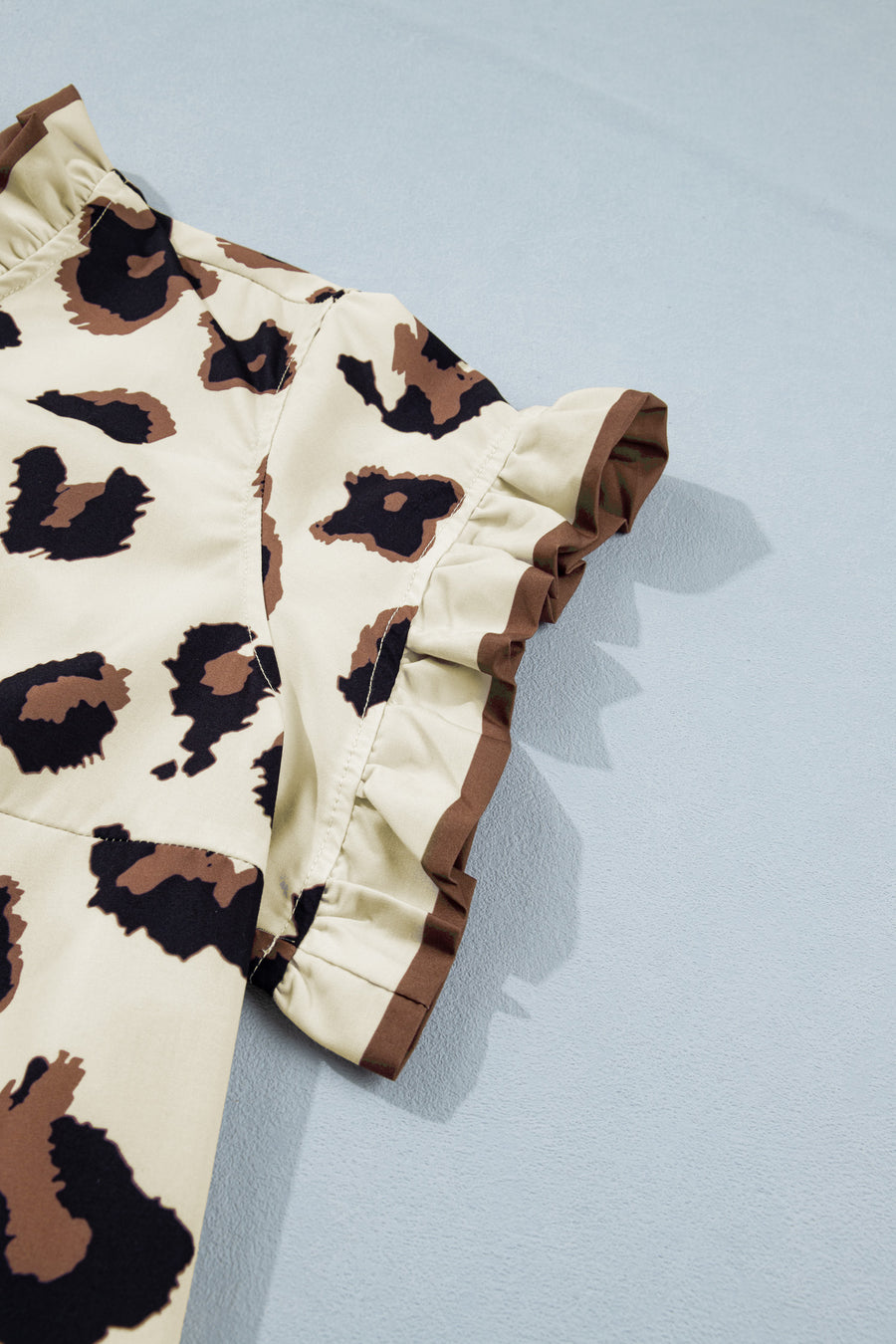 Leopard Frilled Colorblock Button Down Plus Size Blouse Women UK