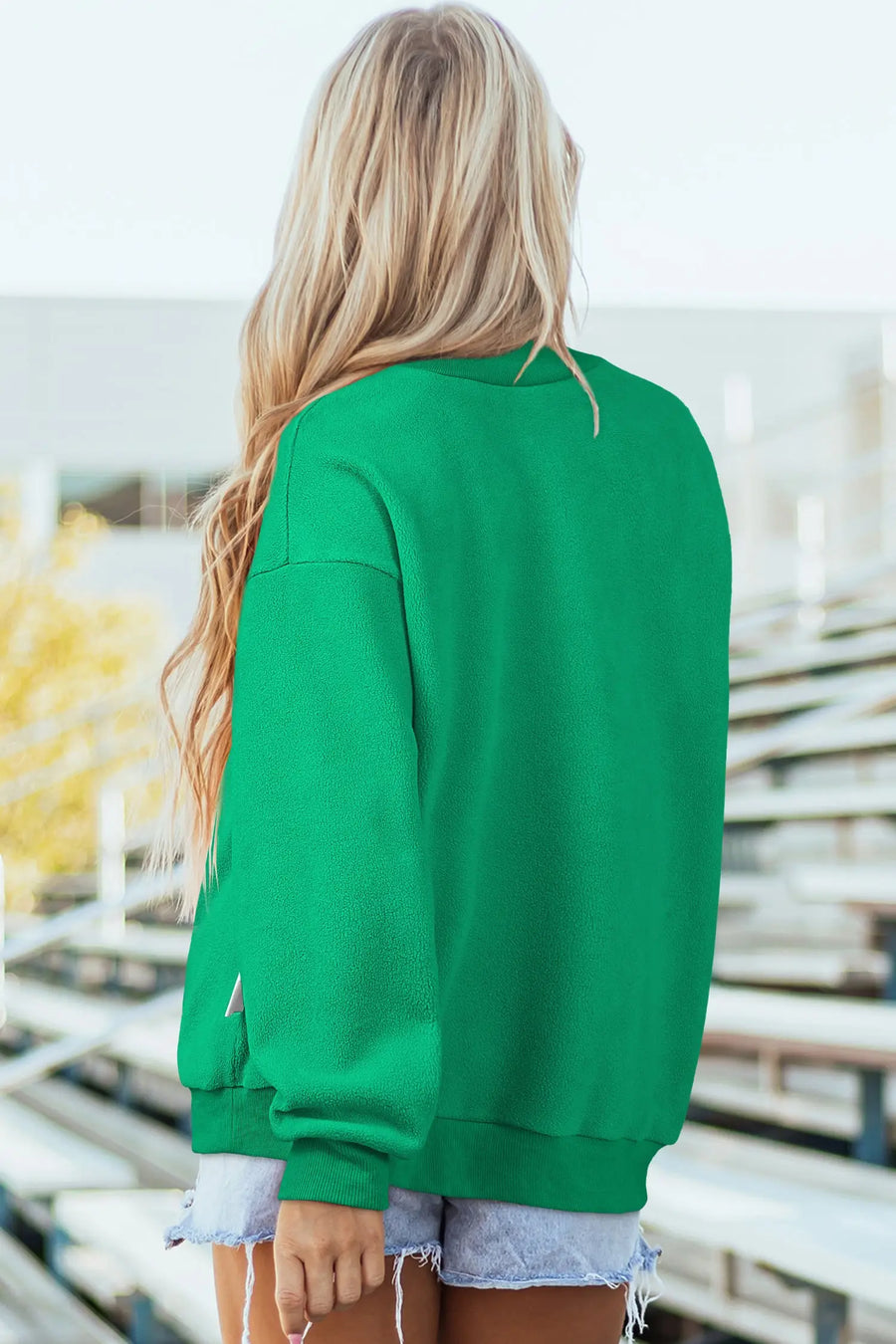 Green Drop Shoulder Reversible Sweatshirt Women UK — back view showing oversized casual silhouette — Fashionfitz