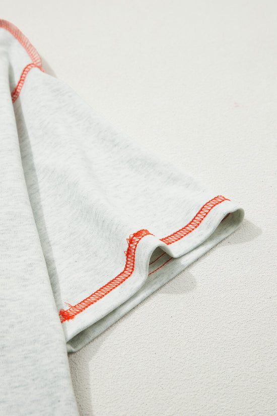 Reversible Contrast Stitch Drop Shoulder High Neck Short Sleeve Tee