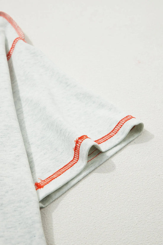 Reversible Contrast Stitch Drop Shoulder High Neck Short Sleeve Tee