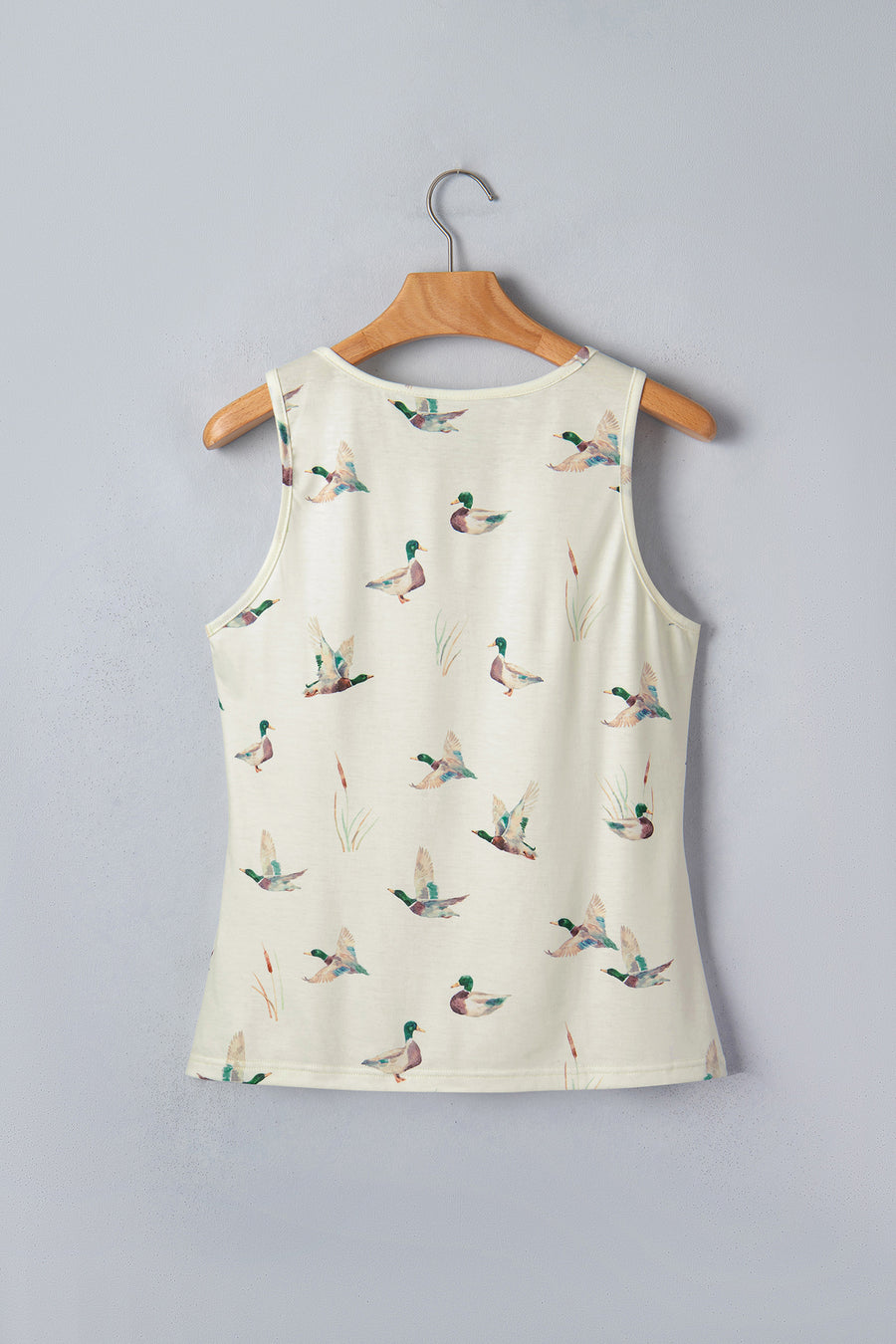Beige Mallard Print Western Style Tank Top
