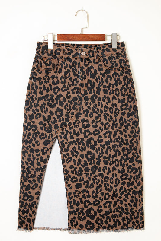 Leopard Denim Midi Skirt