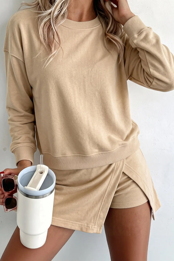 Long Sleeve Top and Split Skort Two-Piece Set Women UK
