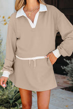 Cropped Top Drawstring Skirt Set