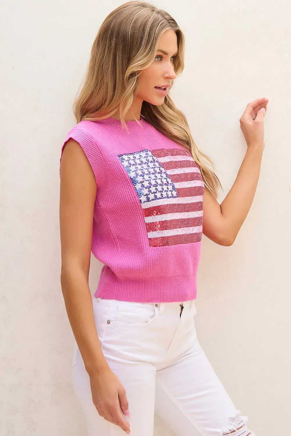 American Flag Knitted Vest - Bonbon Sparkling - Fashionfitz