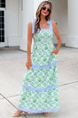 Green Geometric Floral Patchwork Sleeveless Dress Women UK