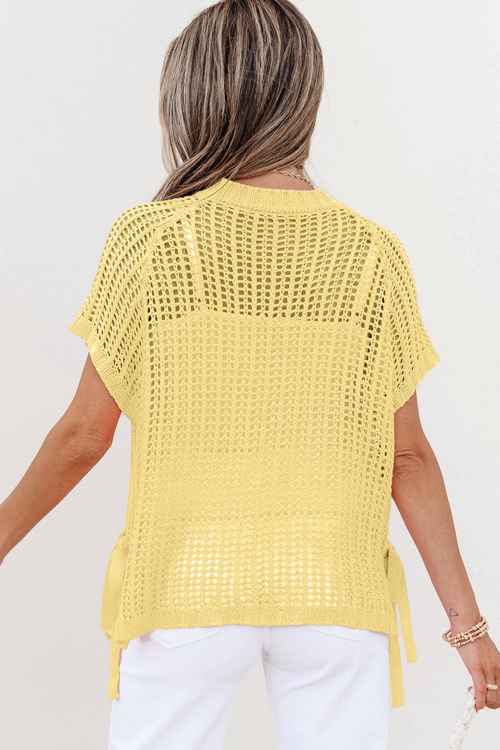 Short Sleeve Sweaters Soft Hue Crochet Top
