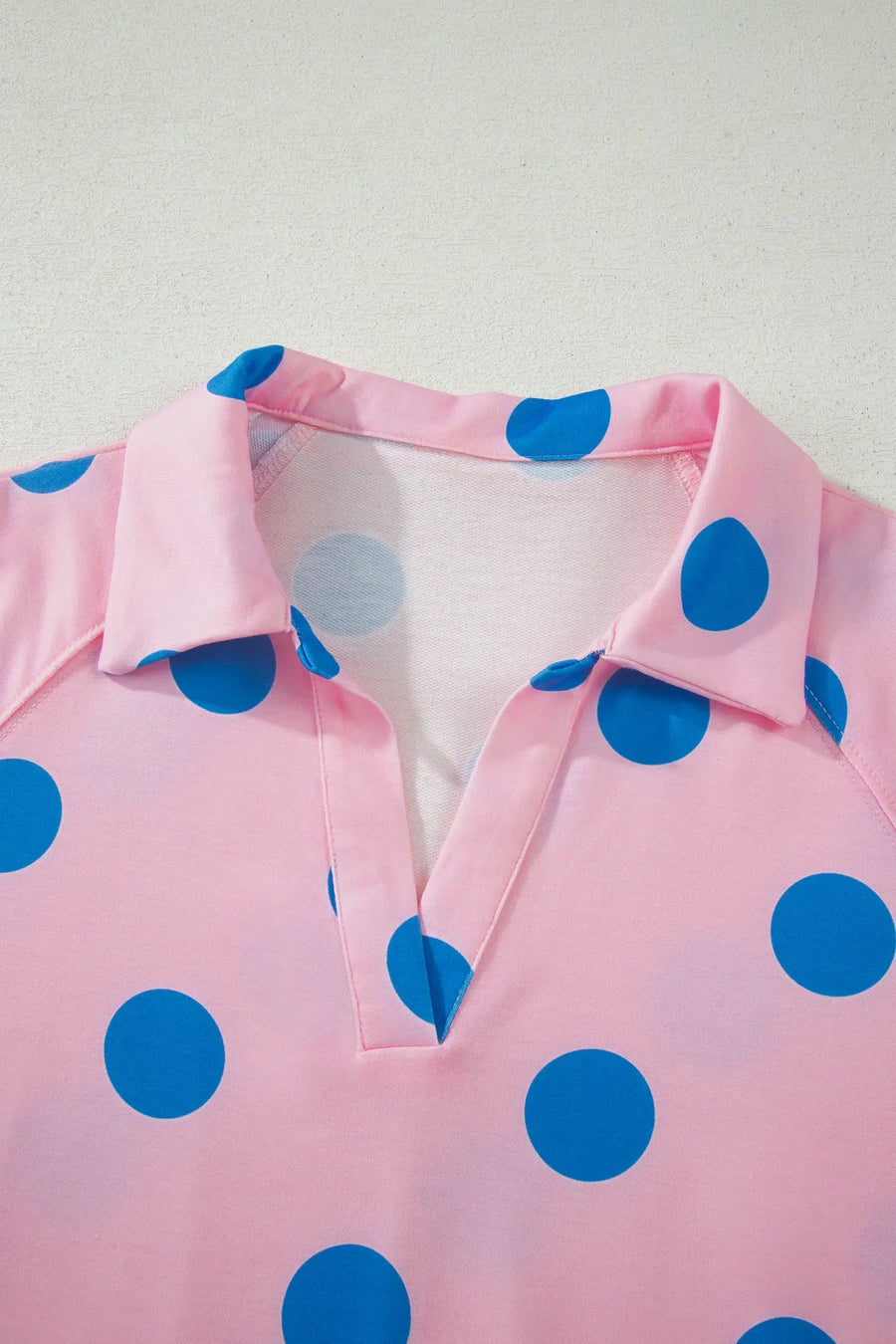 Polka Dot V Neck Short Sleeve Tee High Waist Drawstring Shorts Set