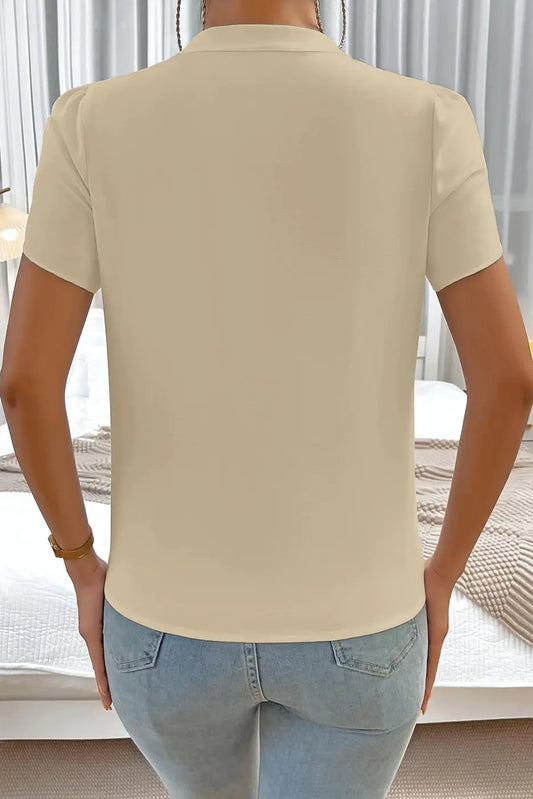 Women’s silky petal sleeve notched neckline blouse | fashionfitz