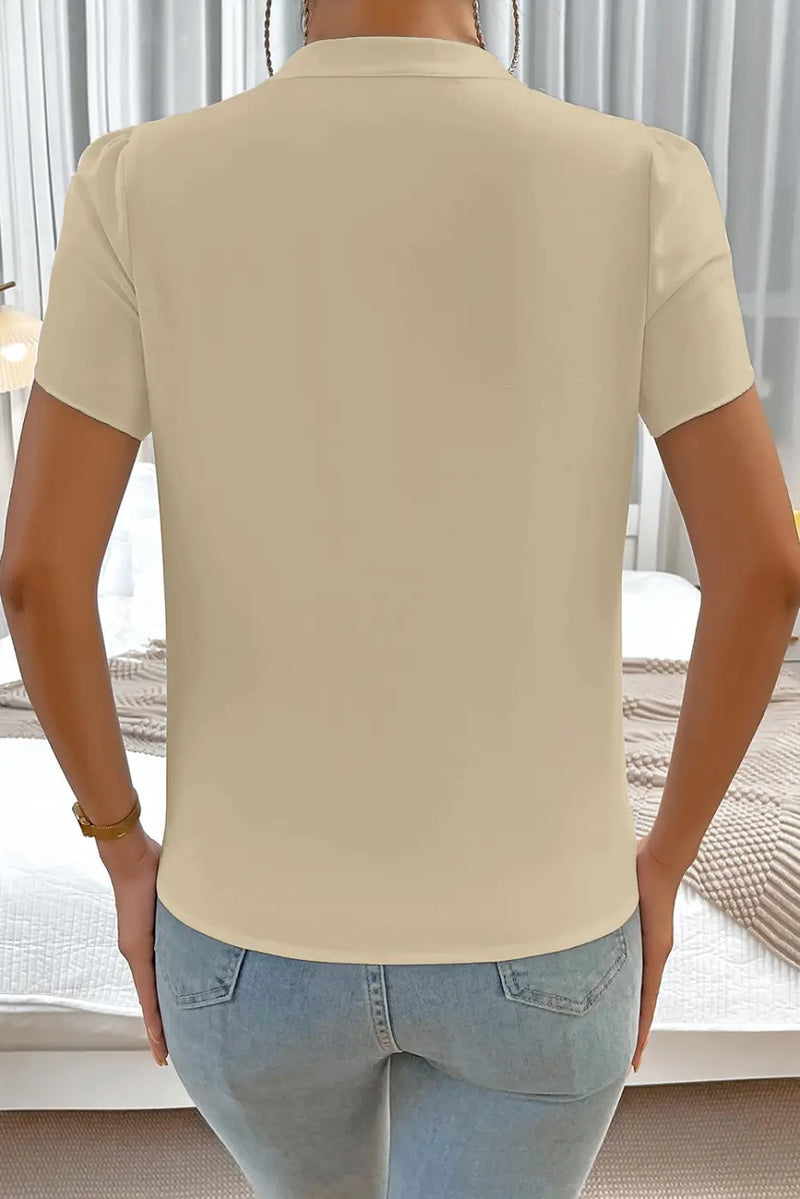 Women’s silky petal sleeve notched neckline blouse | fashionfitz
