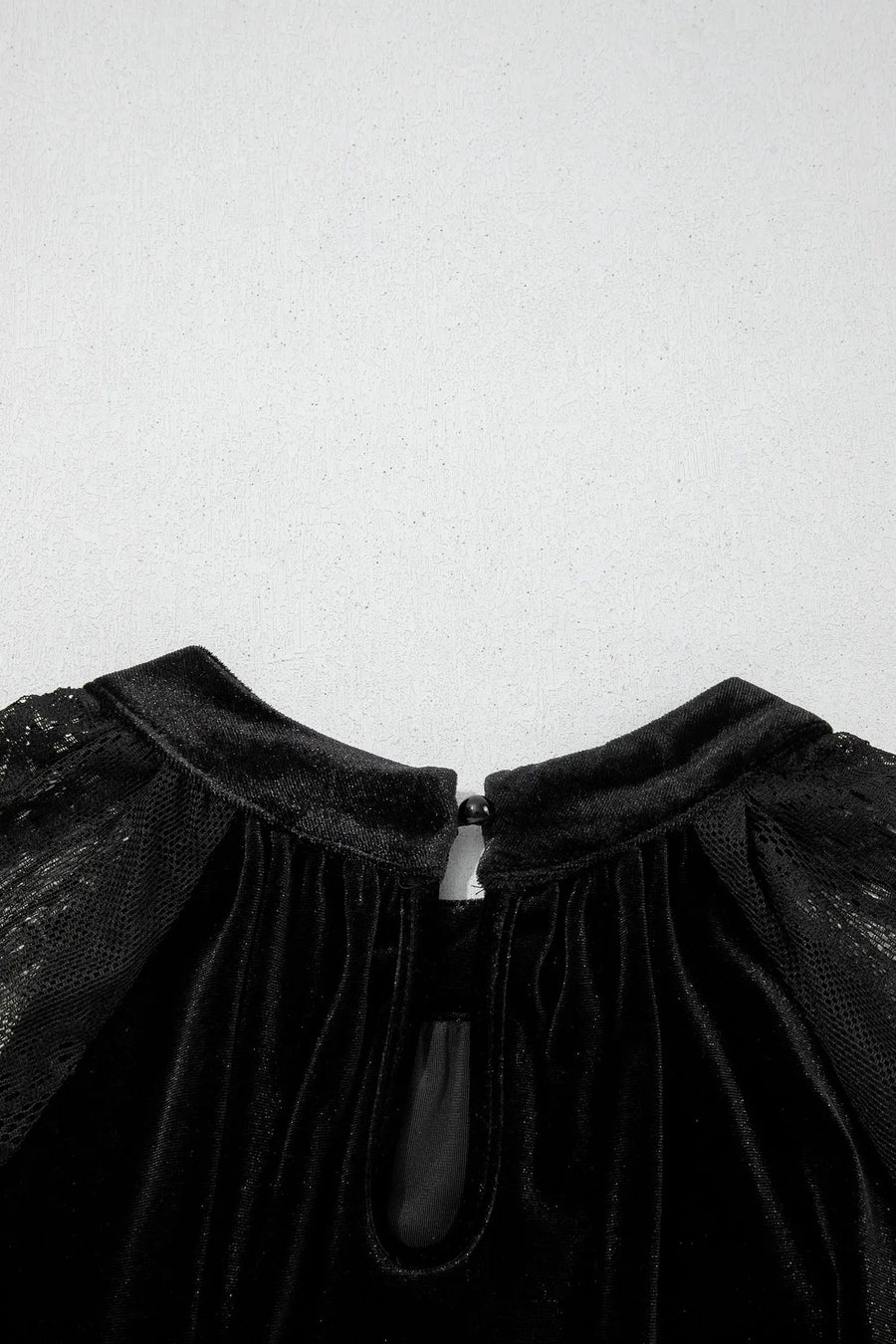 Sheer Lace Velvet Patchwork Stand Neck Blouse Women UK