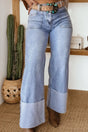 Turn-up cuff wide-leg loose jeans front view — Fashionfitz UK