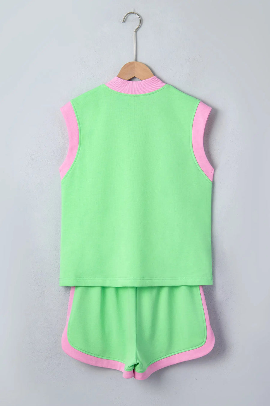 Green Colourblock Half Zip Athleisure Top & Shorts Set — back view | Fashionfitz UK