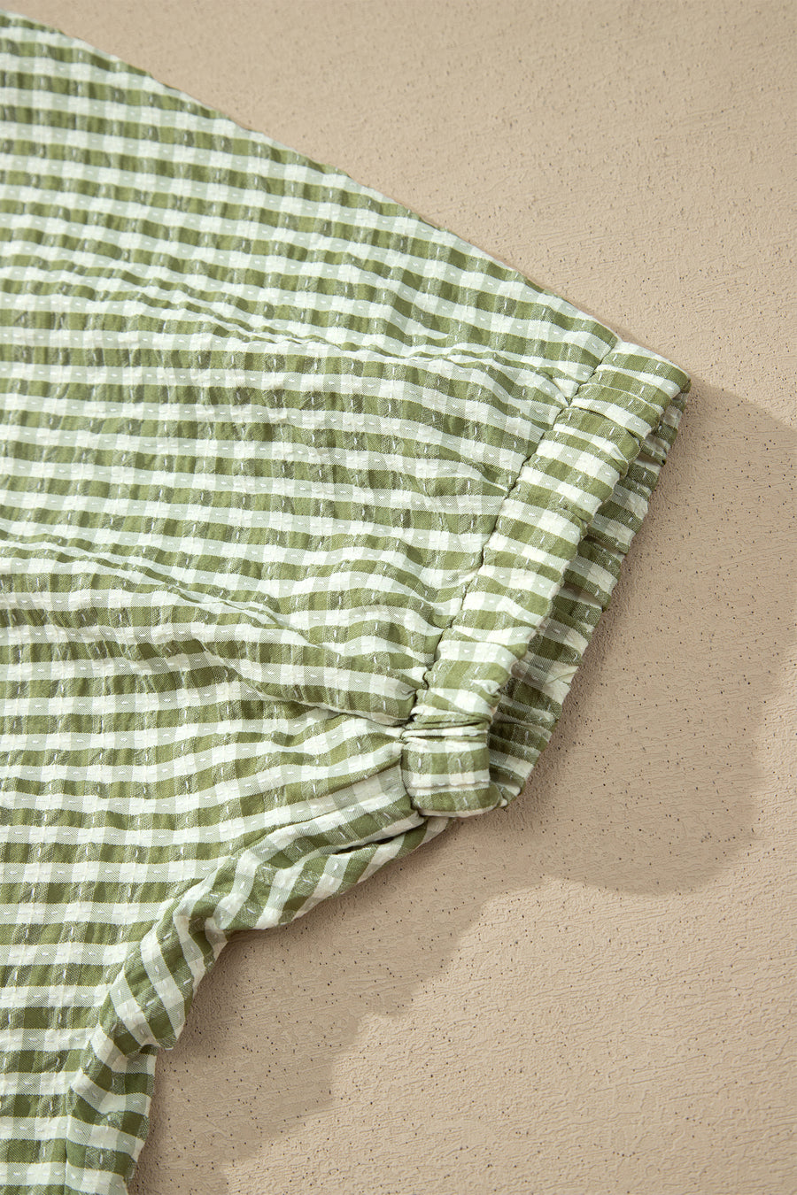 Plaid Colorblock Trim Split Neck Short Sleeve Tunic Blouse