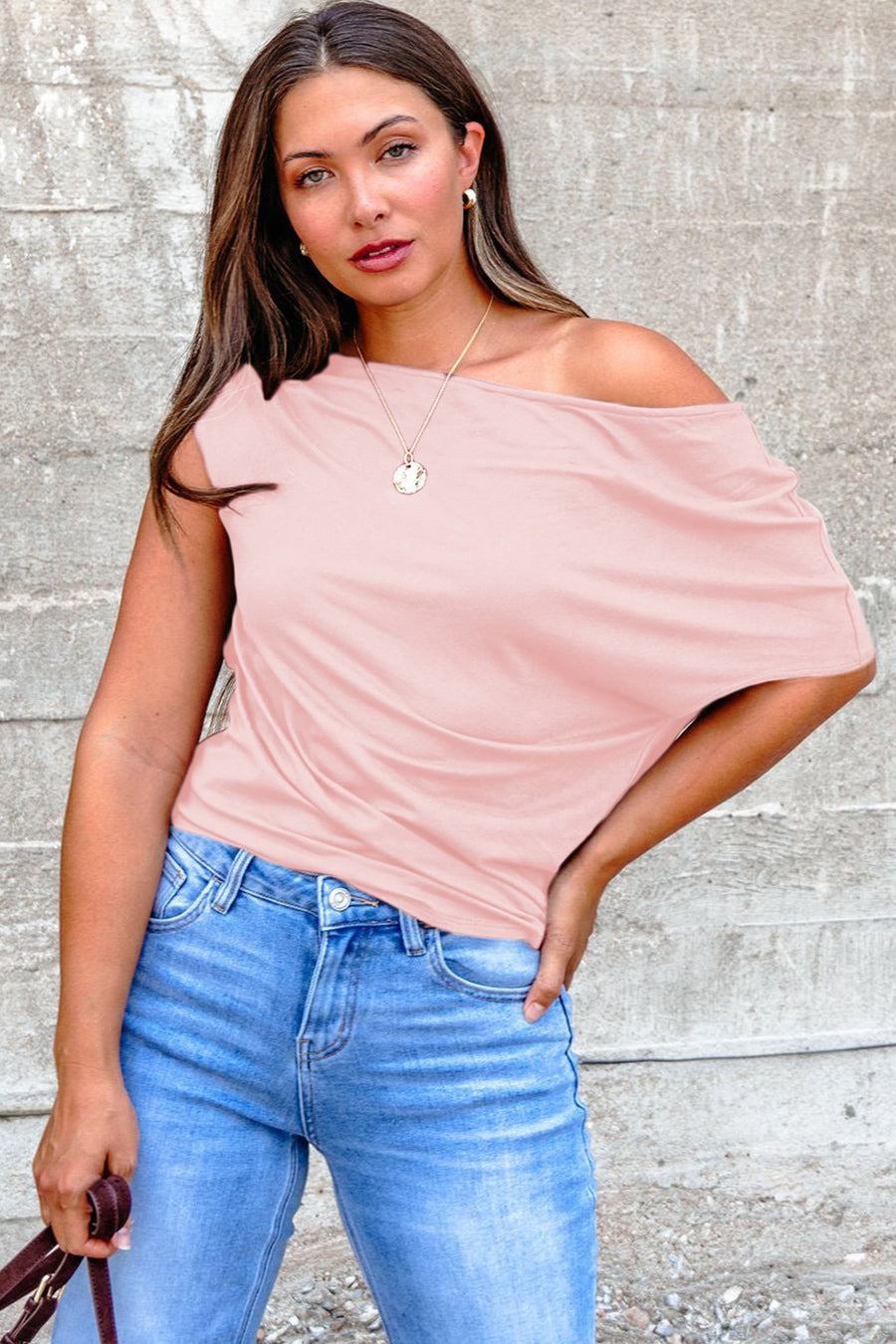 Black Plus Size Solid Color Asymmetric Neck Short Sleeve Blouse