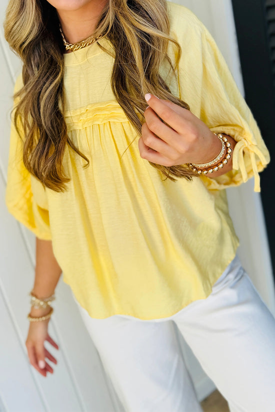 Tie Cuff Half Sleeve Pleated Babydoll Blouse
