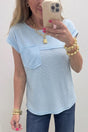 Waffle patchwork sleeveless top raw seam chest pocket round neck casual tank tops