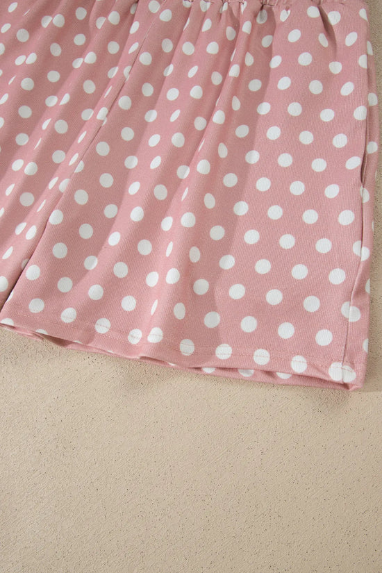Polka dot print round neck short sleeve top & shorts co-ord set outfit sets