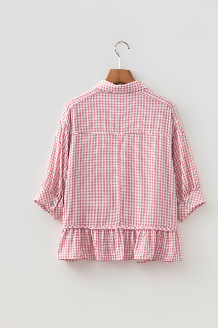 Plaid Ruffle Hem Half Sleeve Blouse Women UK