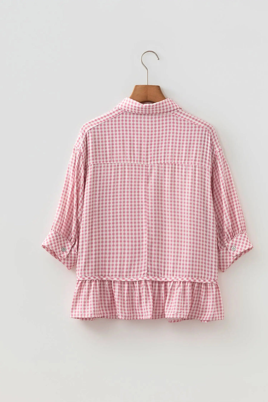 Plaid Ruffle Hem Half Sleeve Blouse Women UK