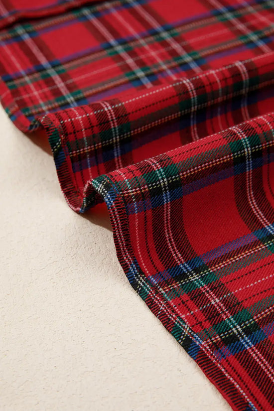 Red green tartan plaid flared midi dress dresses