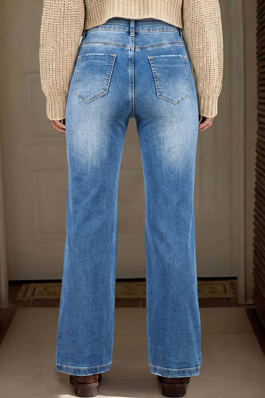 Acid Washed Straight Leg Full Length Jeans Women UK