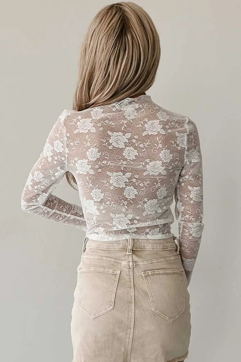 Sheer floral lace top - flirty style | lightweight slim fit