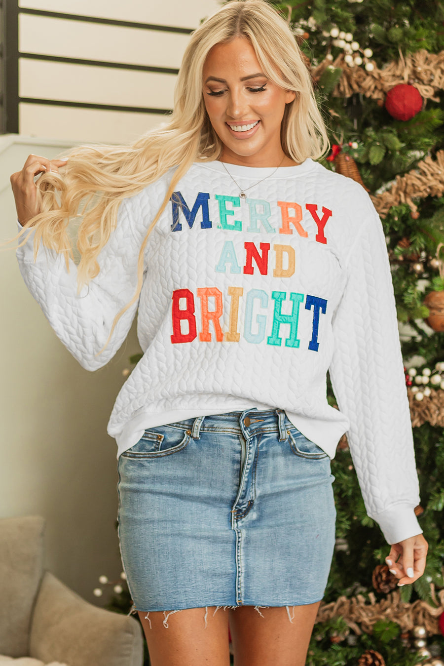Chenille Cable Knit Slogan Sweatshirt Women UK