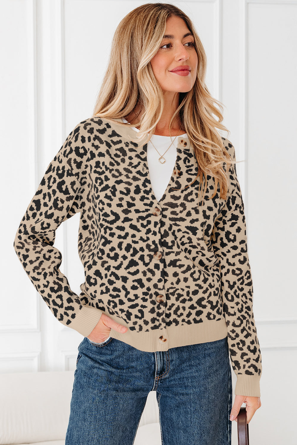 Oversized Chunky Knit Leopard Cardigan