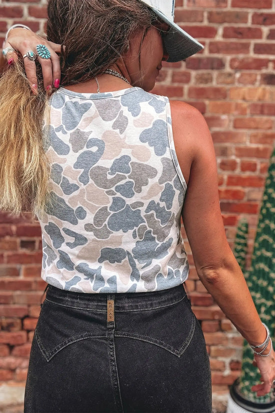 Retro camo print oversized tank top sleeveless women uk | fashionfitz
