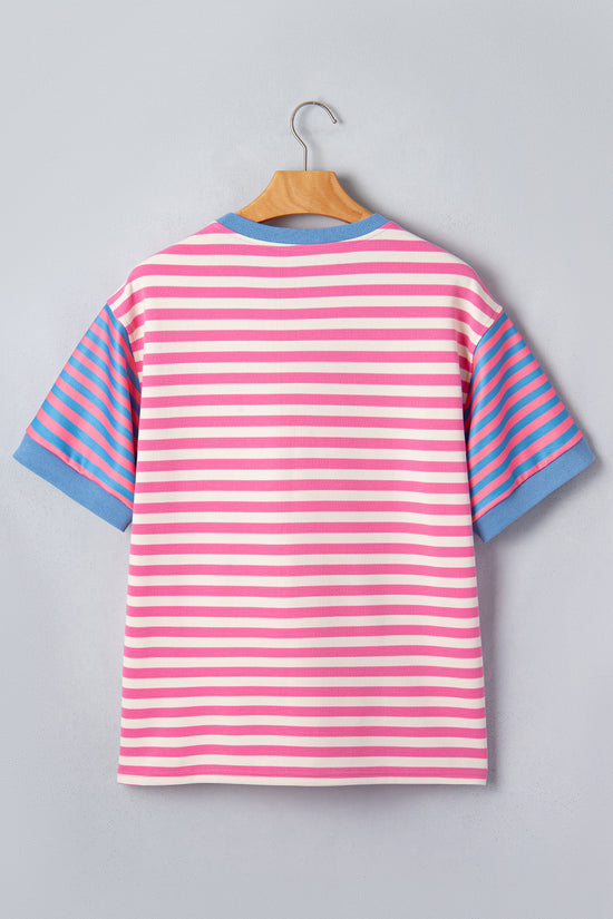 Stripe Contrast Patchwork Short Sleeve Tee Women UK