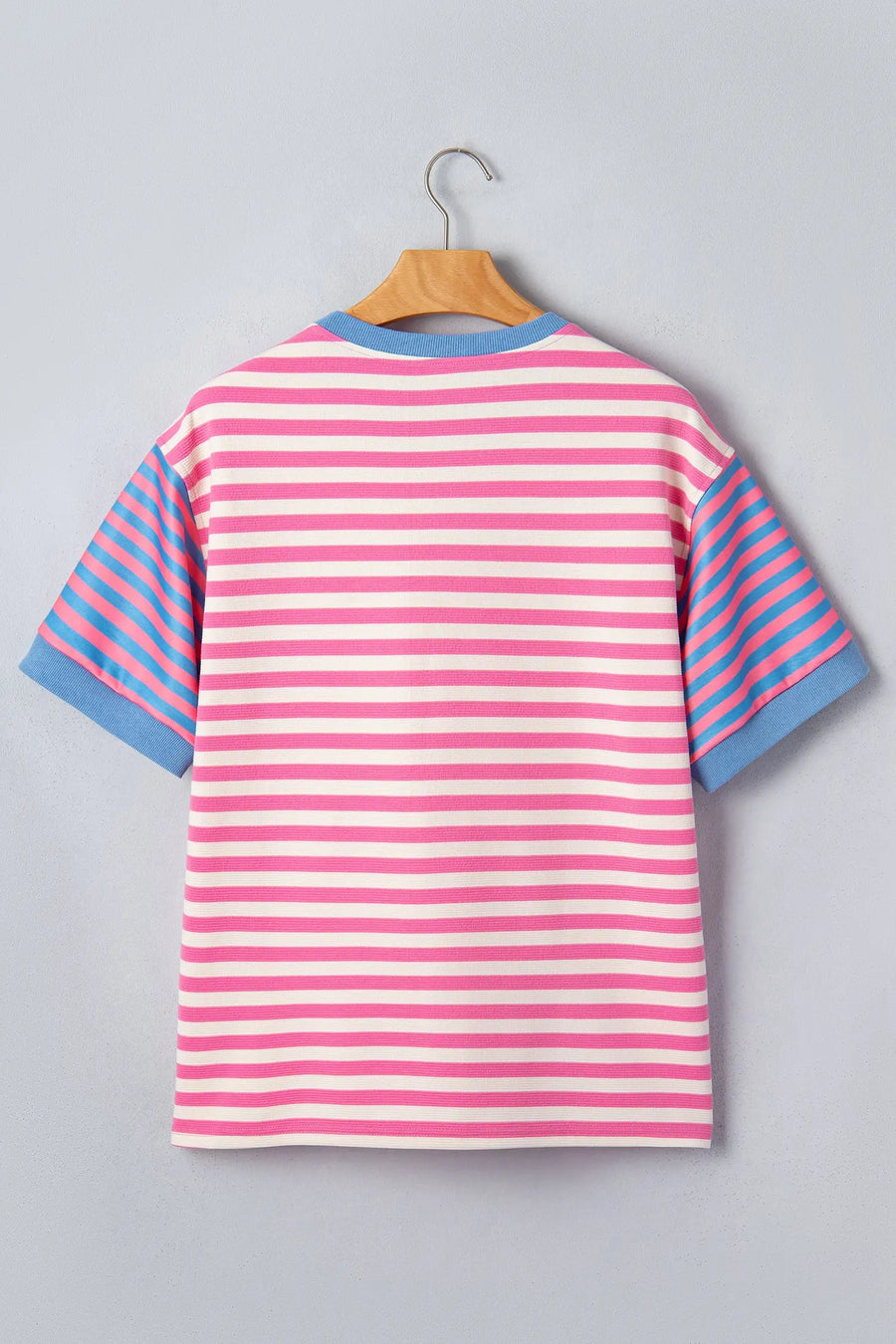 Women's stripe patchwork tee model shot front casual
