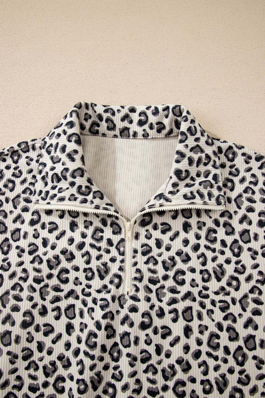 Brown Leopard Print Corduroy Half-Zip Jumper