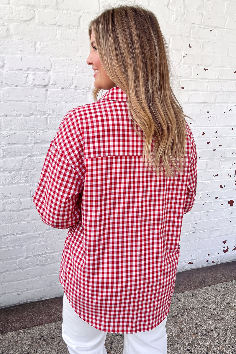 Plaid V Neck Long Sleeve Tunic Loose Fit Plus Size Shirt Women UK