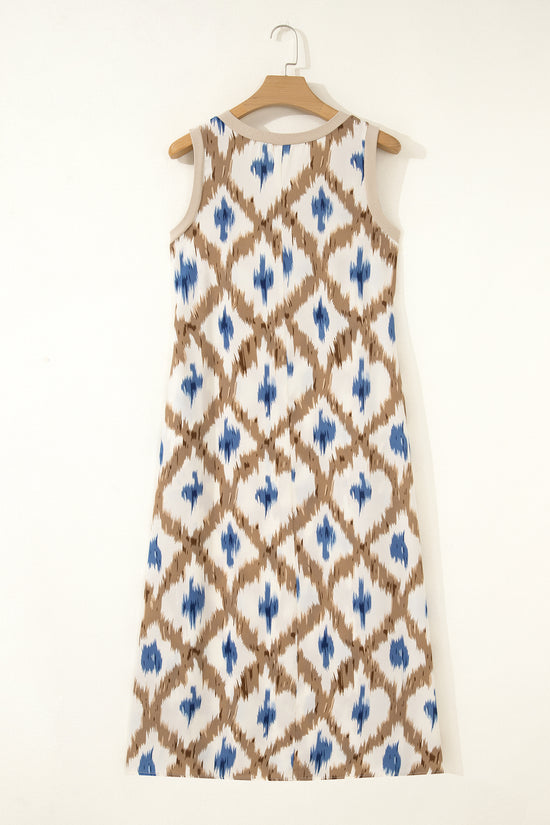 Boho Abstract Print Sleeveless Maxi Dress Women UK